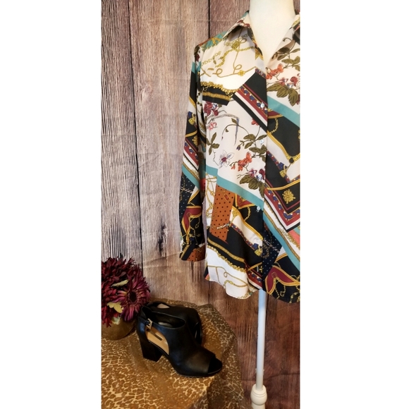 Zara Basic Multi Print Color Block Blouse - Picture 3 of 6